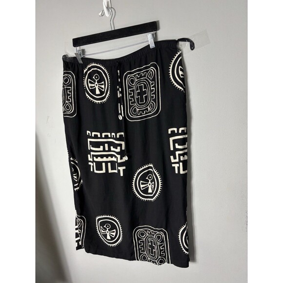 Ashro Skirt Women Black Tribal Midi A-Line Drawstring Rayon Mid Rise XL - Picture 6 of 14